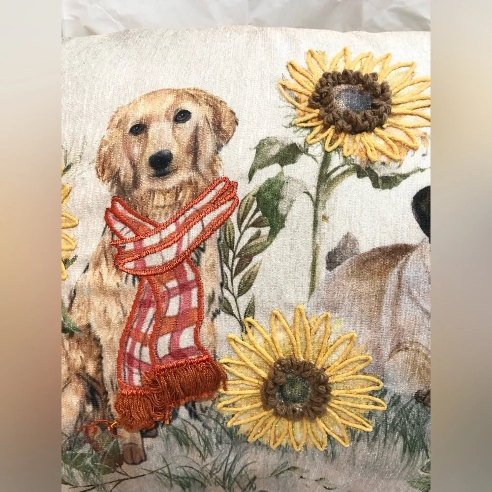 Super cute trio of puppies‎ dogs fringed decor pillow new